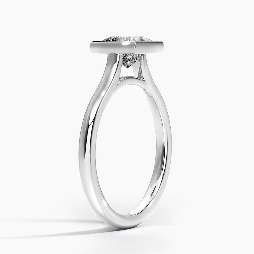 Bezel Lab Grown Diamond Engagement Ring 18K Gold- Princess