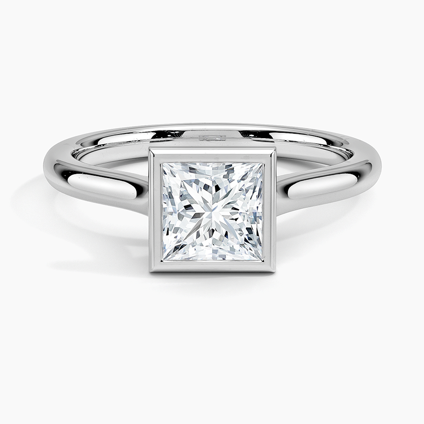 Bezel Lab Grown Diamond Engagement Ring 18K Gold- Princess
