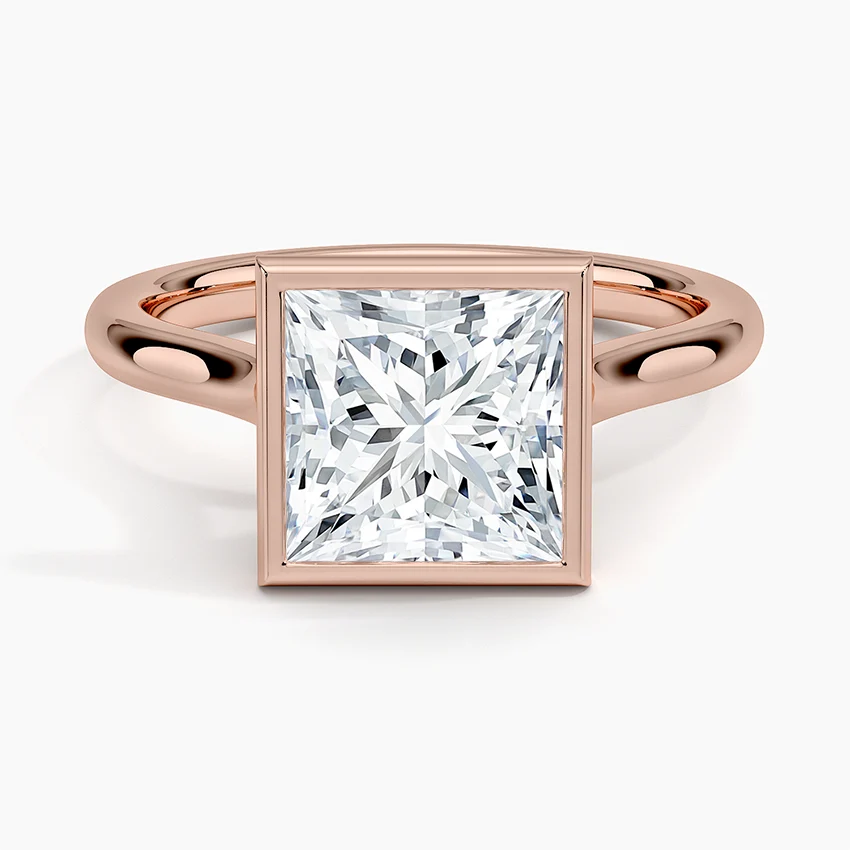 Bezel Lab Grown Diamond Engagement Ring 18K Gold- Princess