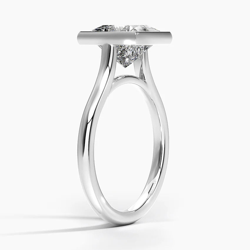 Bezel Lab Grown Diamond Engagement Ring 18K Gold- Princess