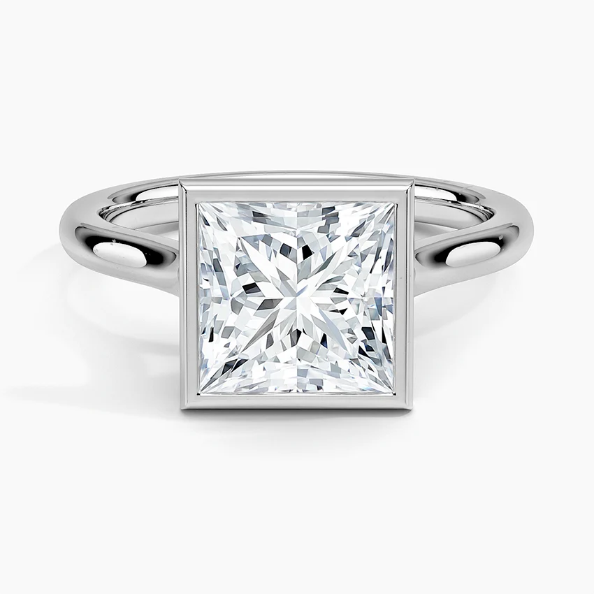 Bezel Lab Grown Diamond Engagement Ring 18K Gold- Princess