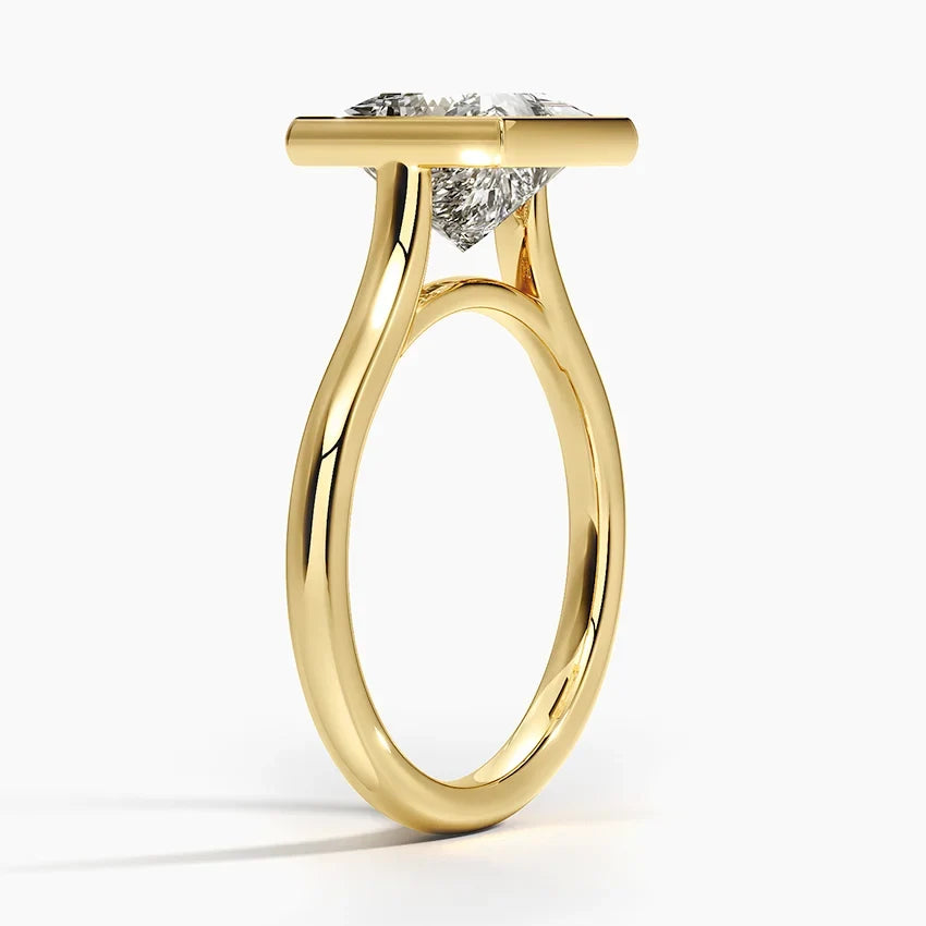 Bezel Lab Grown Diamond Engagement Ring 18K Gold- Princess