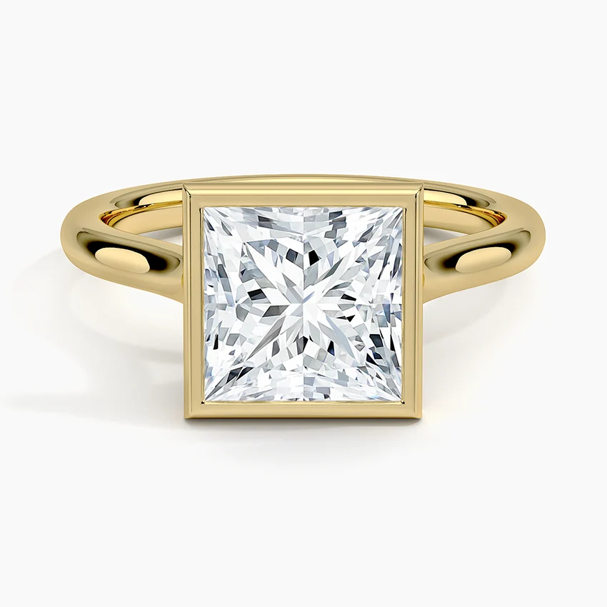Bezel Lab Grown Diamond Engagement Ring 18K Gold- Princess