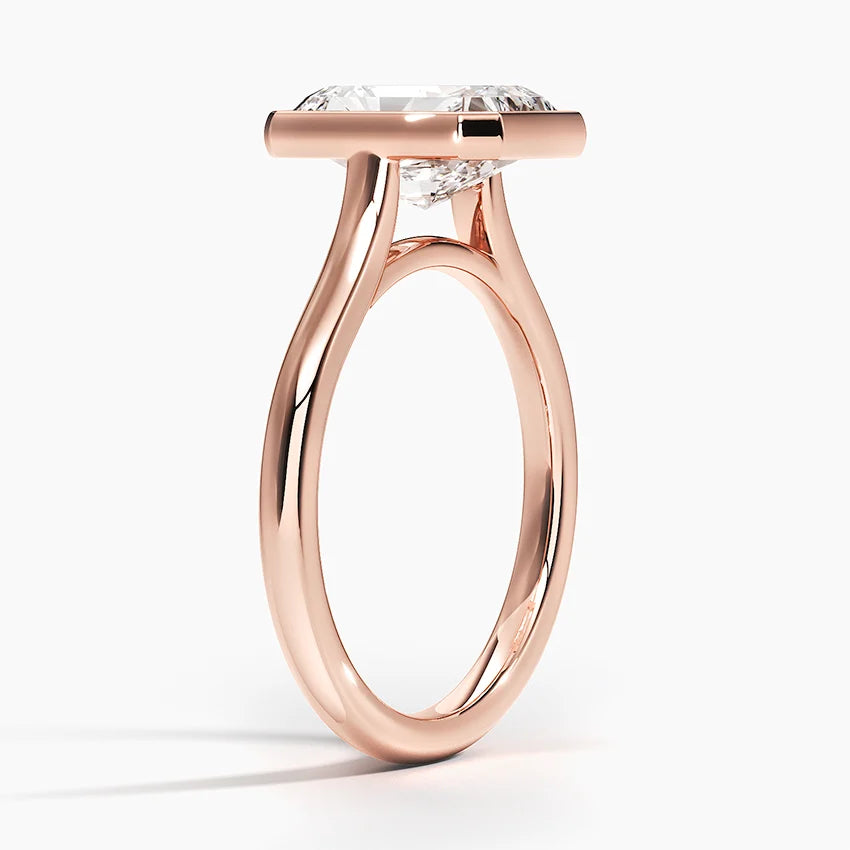 Bezel Lab Grown Diamond Engagement Ring 18K Gold - Radiant