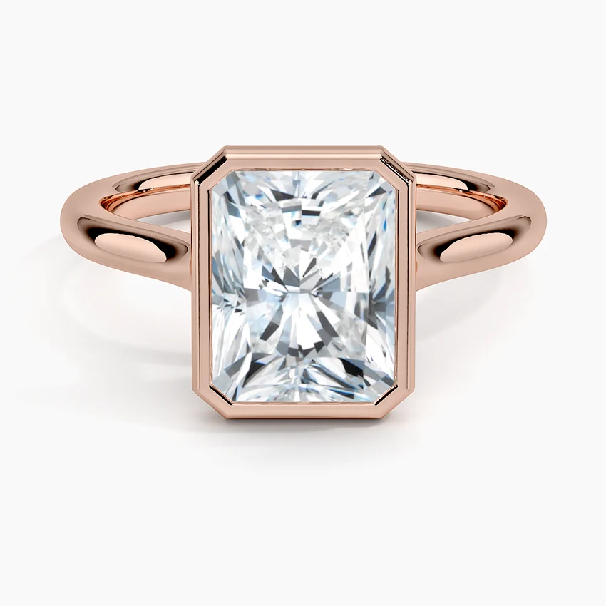 Bezel Lab Grown Diamond Engagement Ring 18K Gold - Radiant