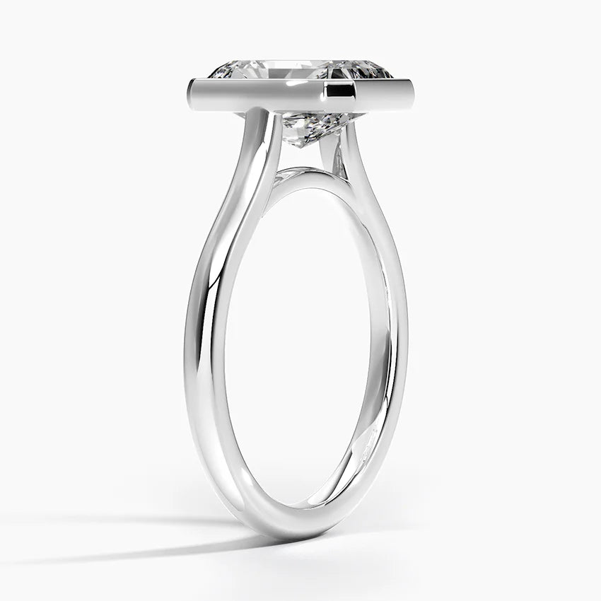 Bezel Lab Grown Diamond Engagement Ring 18K Gold - Radiant