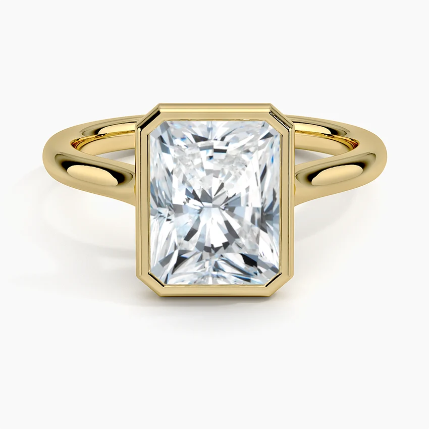 Bezel Lab Grown Diamond Engagement Ring 18K Gold - Radiant