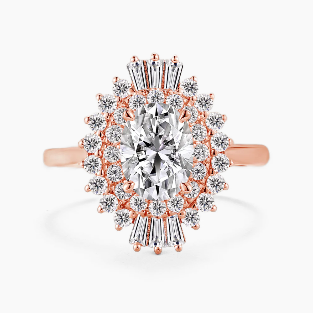 Caline Vintage Halo Accents Lab Grown Diamond Engagement Ring in 18K Gold - Oval