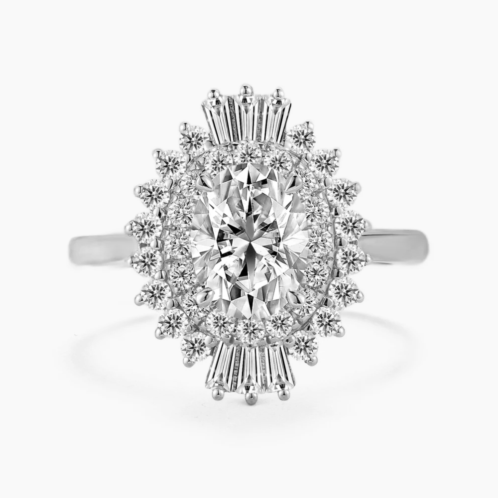 Caline Vintage Halo Accents Lab Grown Diamond Engagement Ring in 18K Gold - Oval