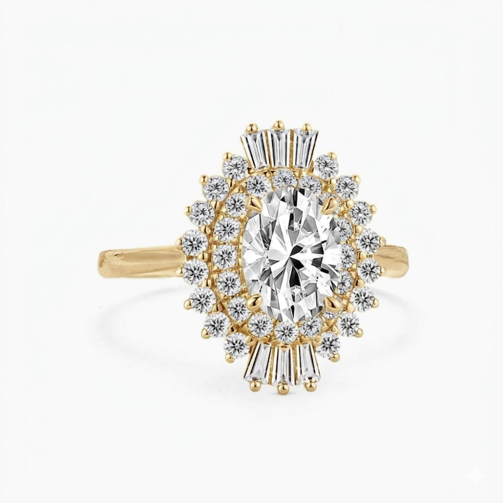 Caline Vintage Halo Accents Lab Grown Diamond Engagement Ring in 18K Gold - Oval