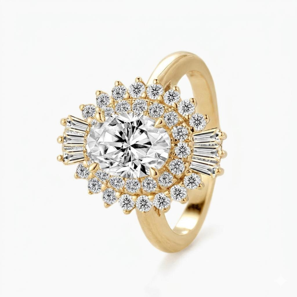 Caline Vintage Halo Accents Lab Grown Diamond Engagement Ring in 18K Gold - Oval