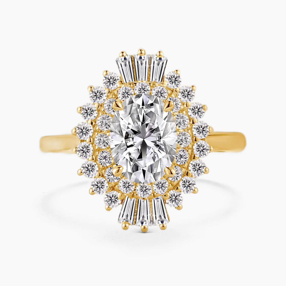 Caline Vintage Halo Accents Lab Grown Diamond Engagement Ring in 18K Gold - Oval
