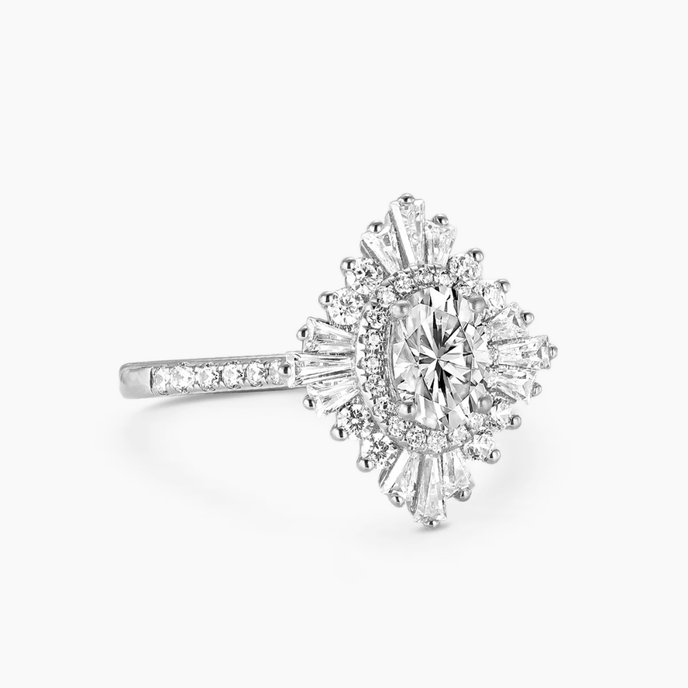 Caline Pave Vintage Halo Accents Lab Grown Diamond Engagement Ring in 18K Gold - Oval