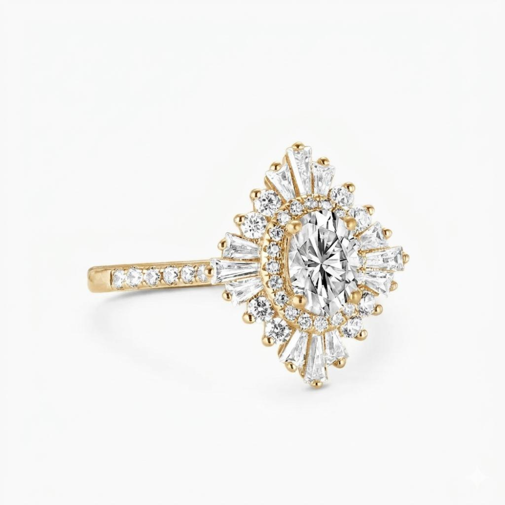 Caline Pave Vintage Halo Accents Lab Grown Diamond Engagement Ring in 18K Gold - Oval