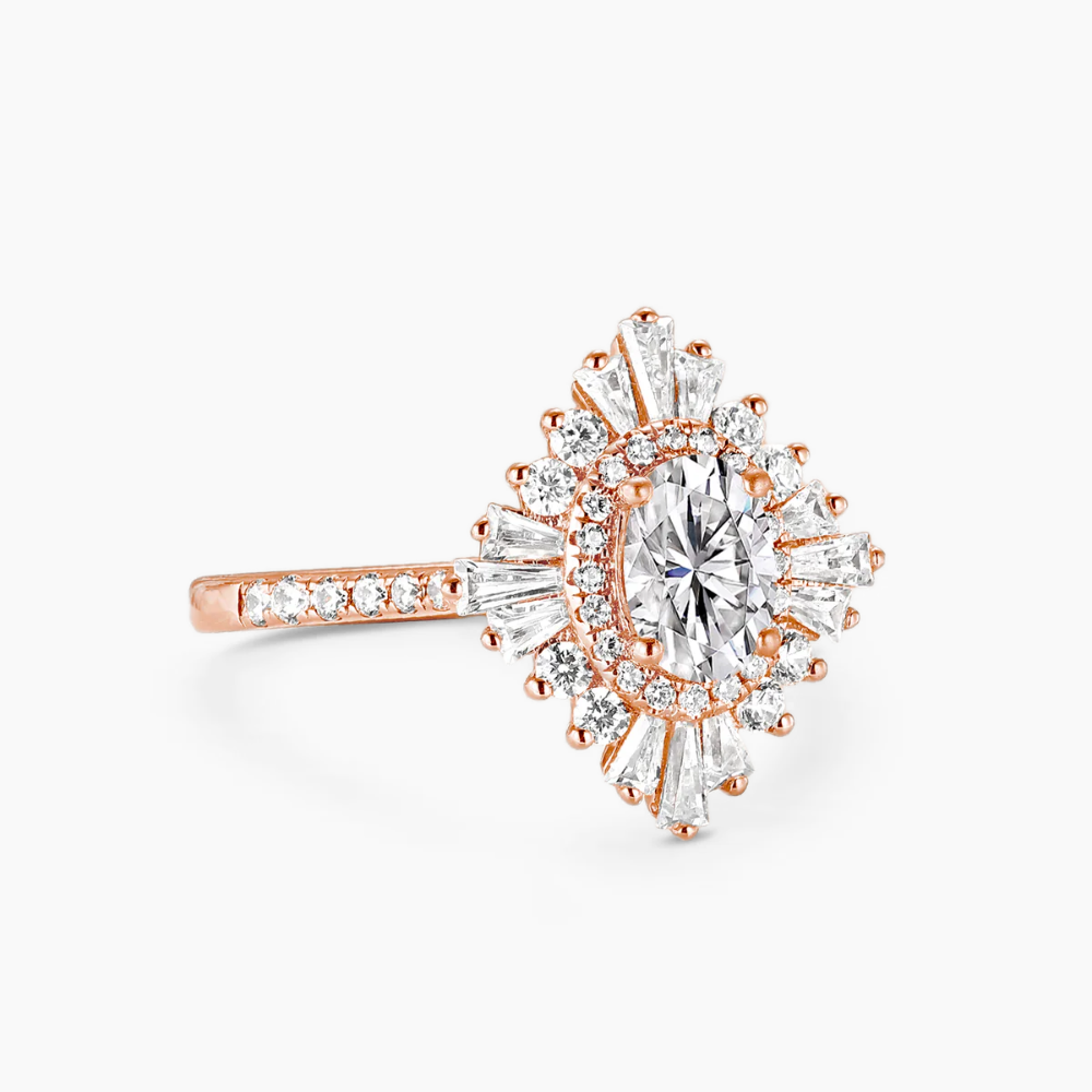 Caline Pave Vintage Halo Accents Lab Grown Diamond Engagement Ring in 18K Gold - Oval