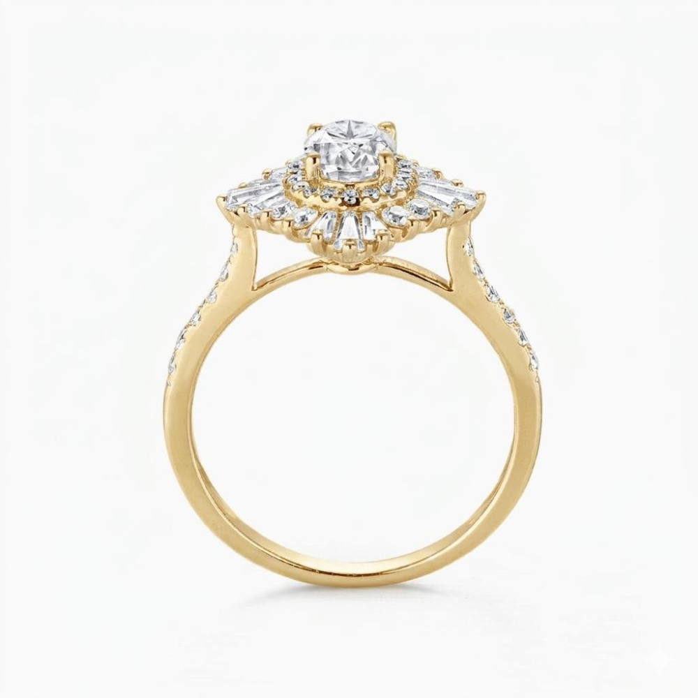 Caline Pave Vintage Halo Accents Lab Grown Diamond Engagement Ring in 18K Gold - Oval