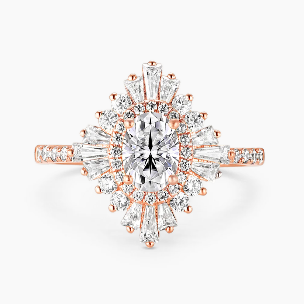 Caline Pave Vintage Halo Accents Lab Grown Diamond Engagement Ring in 18K Gold - Oval