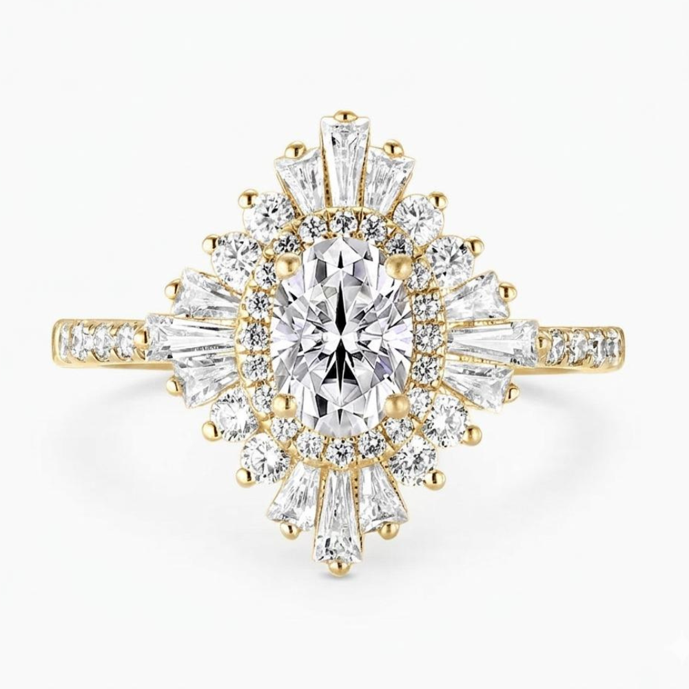 Caline Pave Vintage Halo Accents Lab Grown Diamond Engagement Ring in 18K Gold - Oval