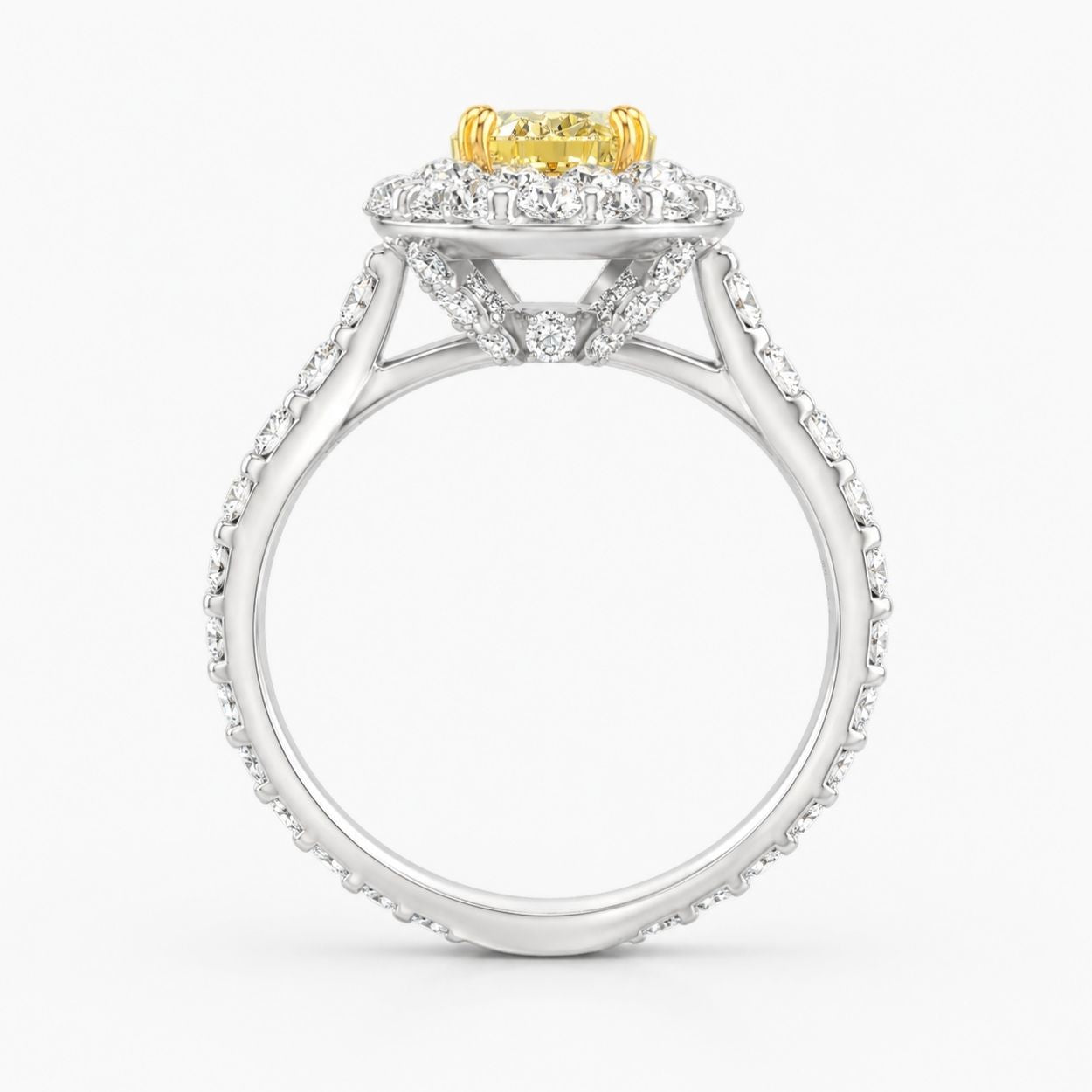 Halo Pave Fancy Yellow Oval Lab Grown Diamond Ring in White Gold 18K