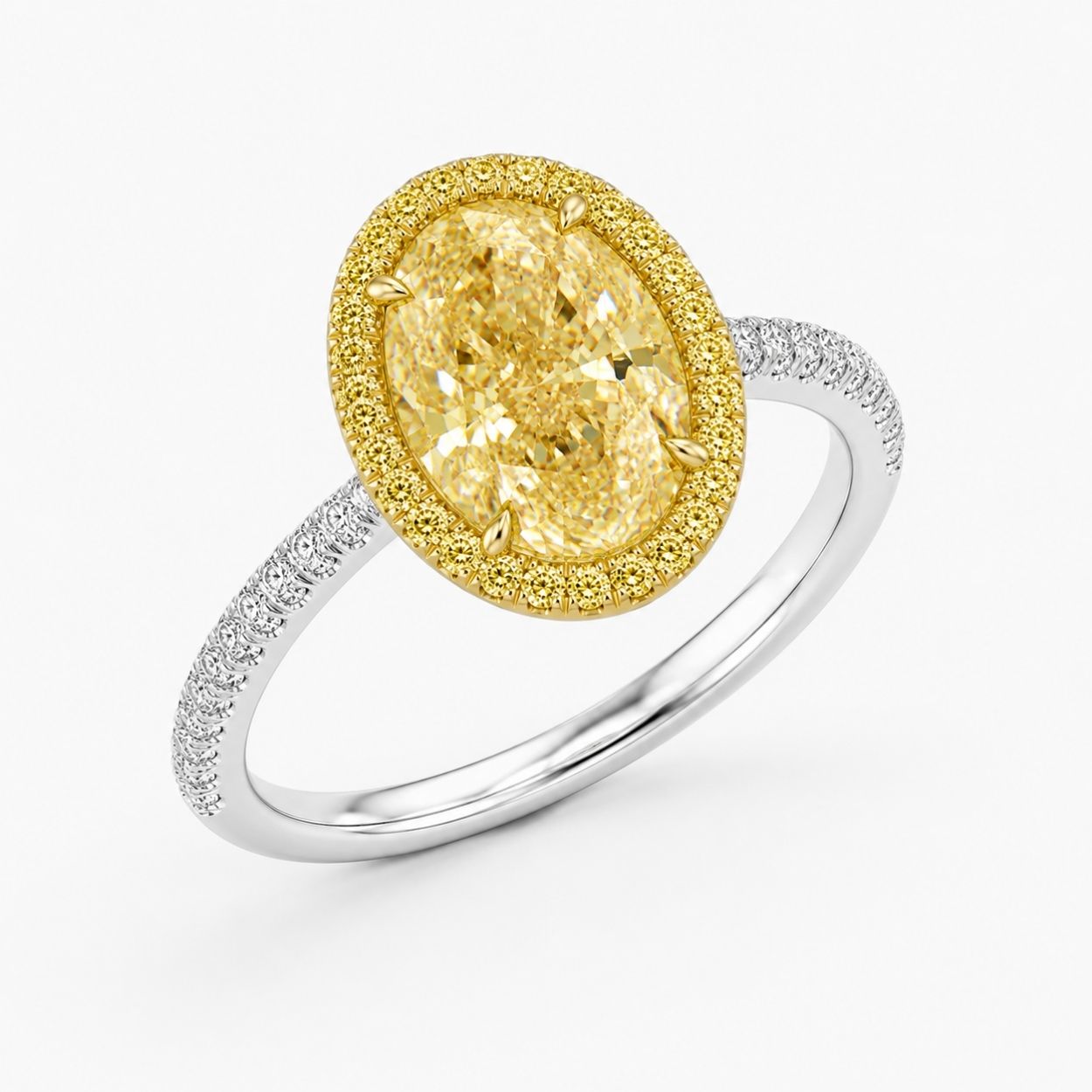 Halo Pave (Yellow Halo Diamonds) Fancy Yellow Oval Lab Grown Diamond Ring in White Gold 18K