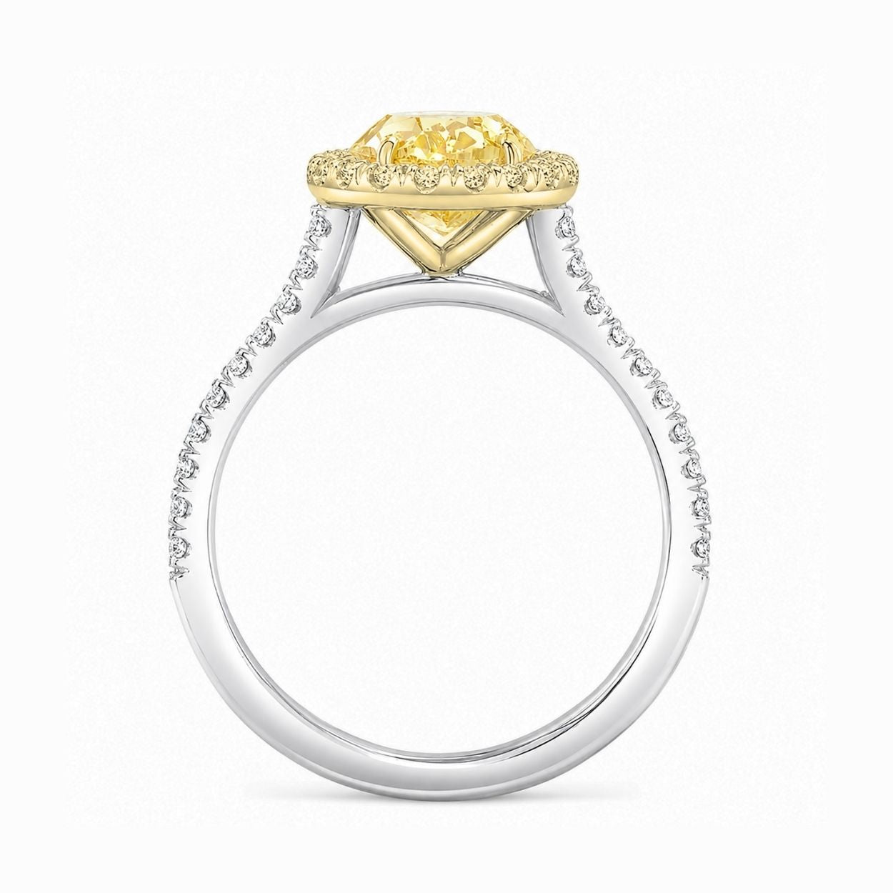 Halo Pave (Yellow Halo Diamonds) Fancy Yellow Oval Lab Grown Diamond Ring in White Gold 18K