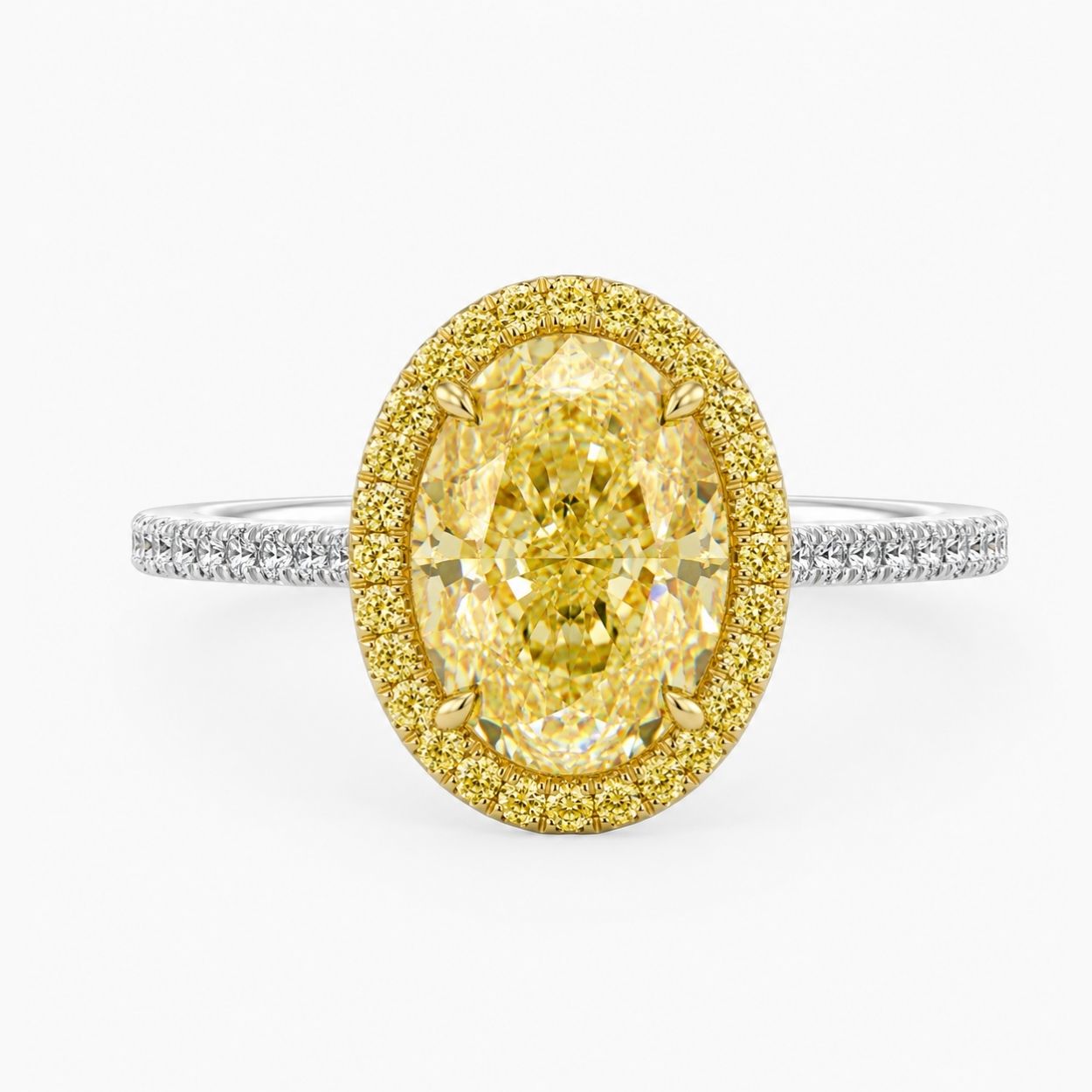 Halo Pave (Yellow Halo Diamonds) Fancy Yellow Oval Lab Grown Diamond Ring in White Gold 18K