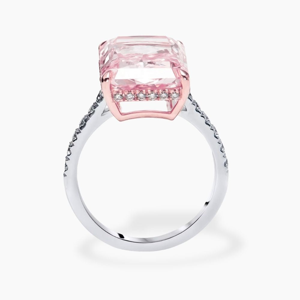 Pave Fancy Pink Radiant Lab Diamond Ring in White Gold 18K (Two Tone)