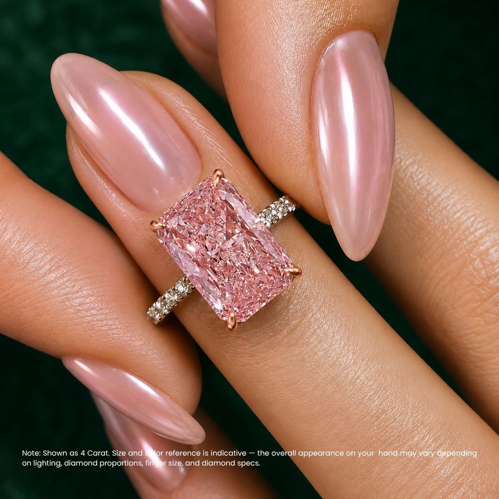 Pave Fancy Pink Radiant Lab Diamond Ring in White Gold 18K (Two Tone)