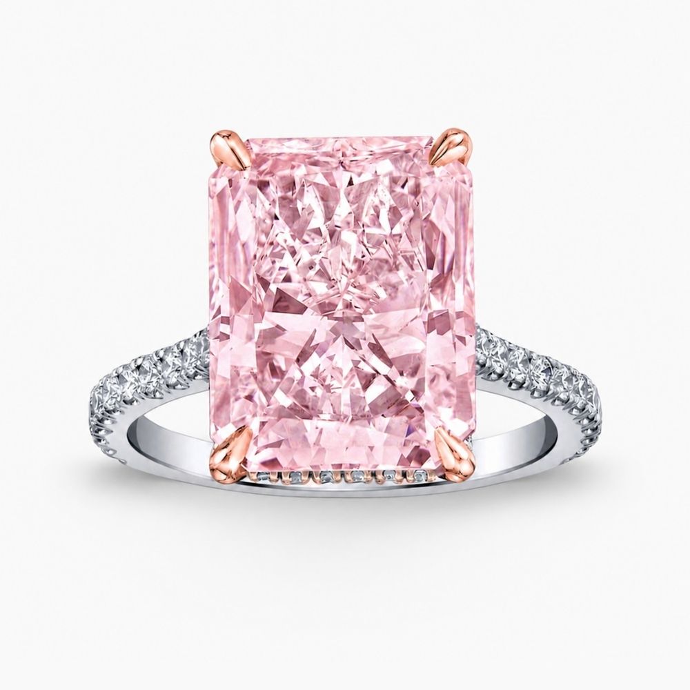 Pave Fancy Pink Radiant Lab Diamond Ring in White Gold 18K (Two Tone)