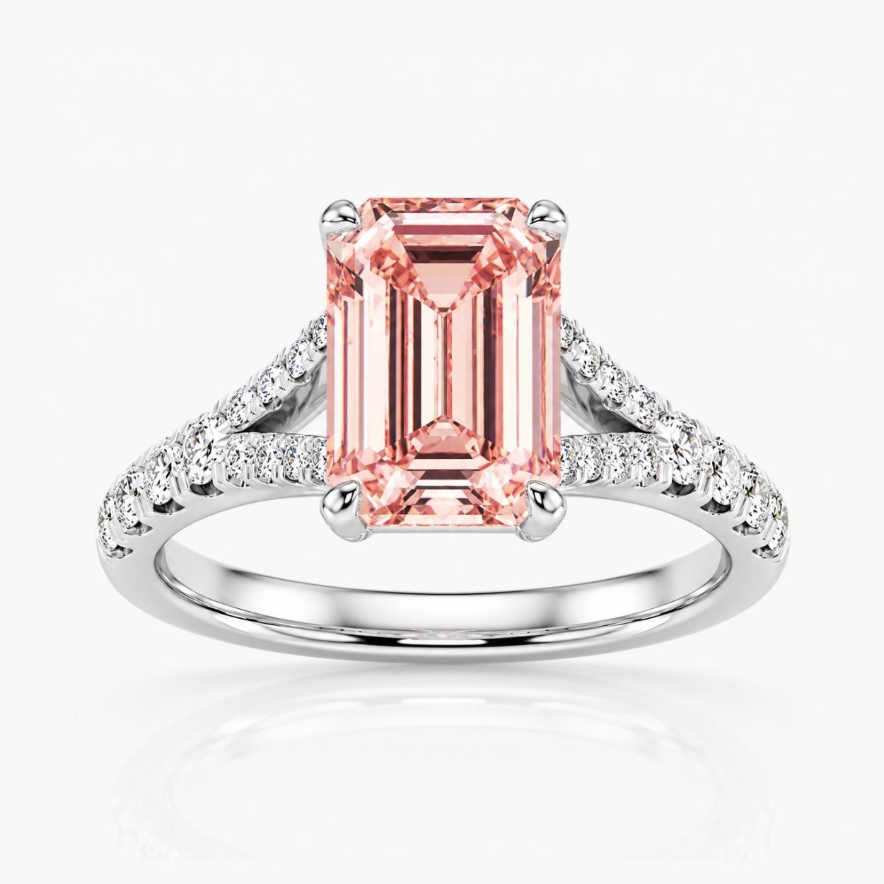 Split Pave Fancy Pink Emerald Lab Grown Diamond Engagement Ring in White Gold 18K