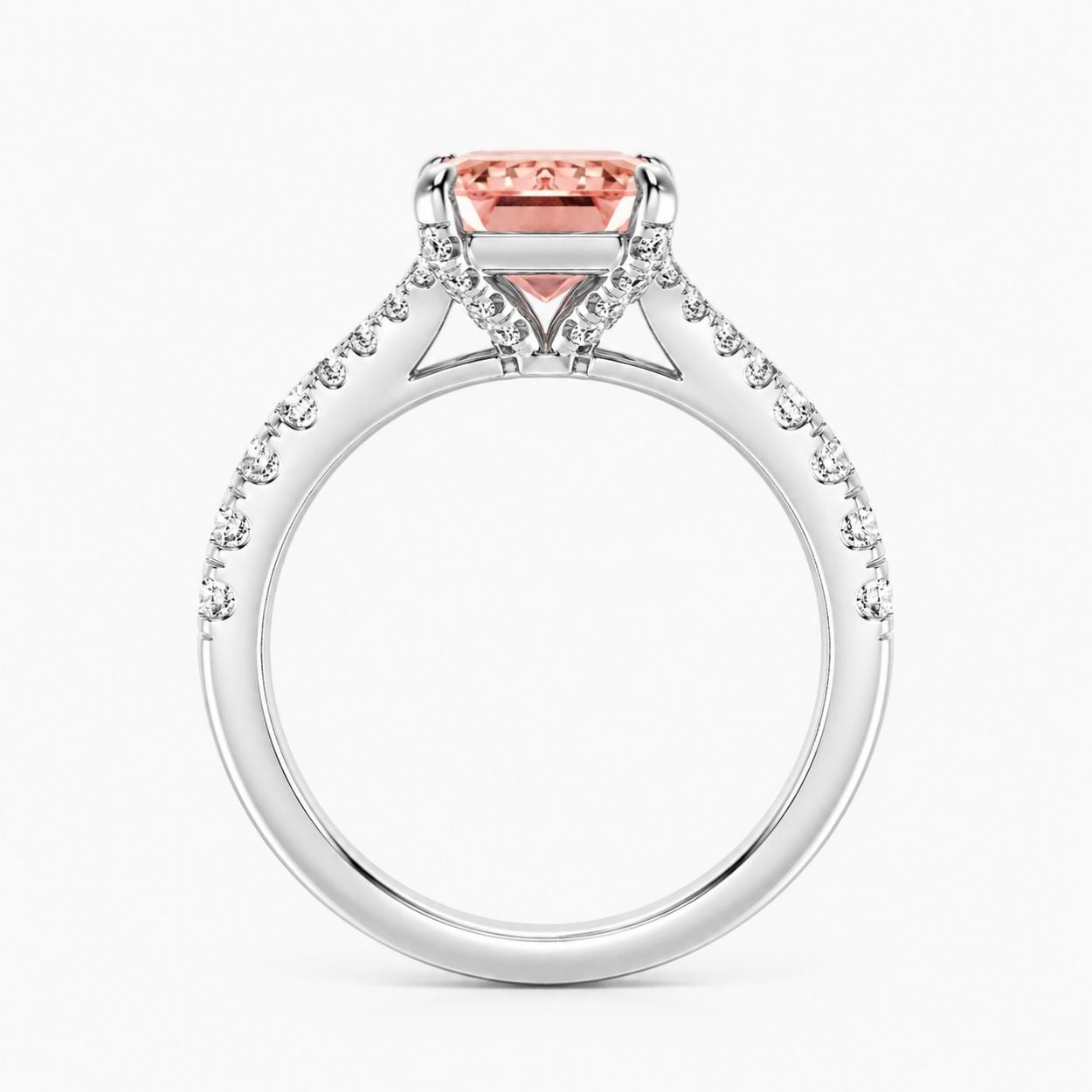 Split Pave Fancy Pink Emerald Lab Grown Diamond Engagement Ring in White Gold 18K