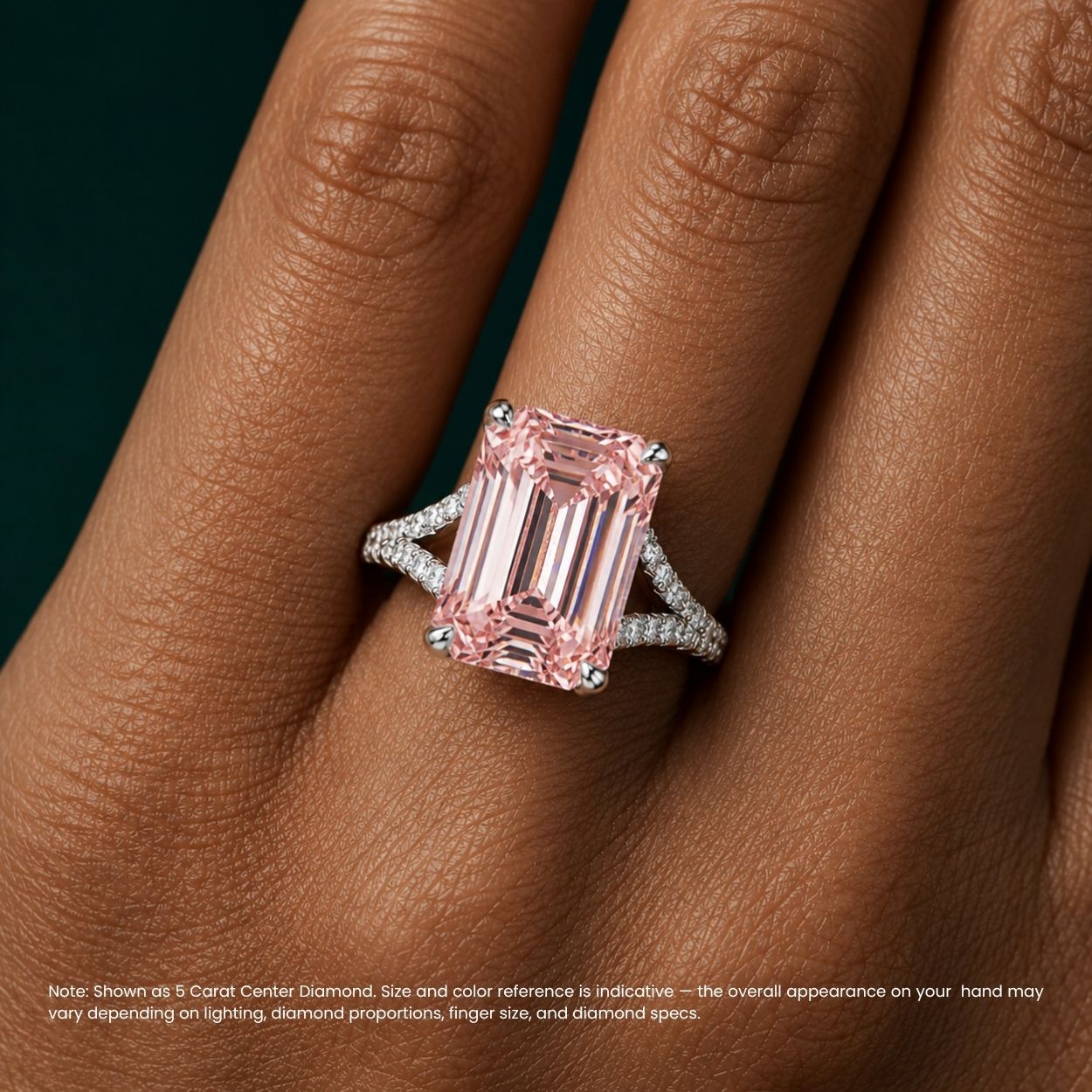 Split Pave Fancy Pink Emerald Lab Grown Diamond Engagement Ring in White Gold 18K