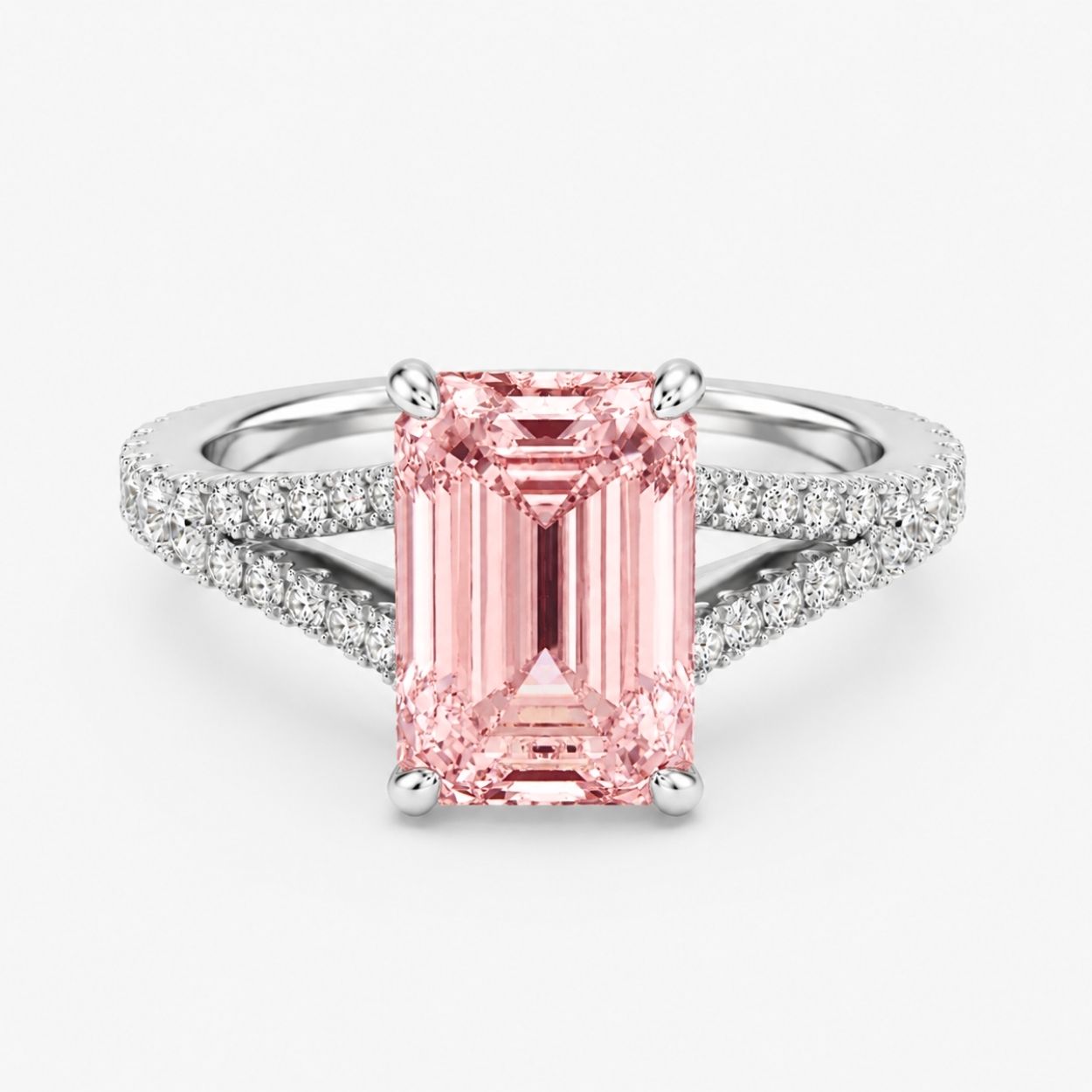 Split Pave Fancy Pink Emerald Lab Grown Diamond Engagement Ring in White Gold 18K