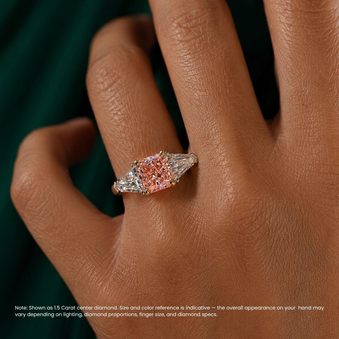 Trilogy (Baguette Side Diamonds) Fancy Pink Cushion Lab Grown Diamond Engagement Ring in White Gold 18K