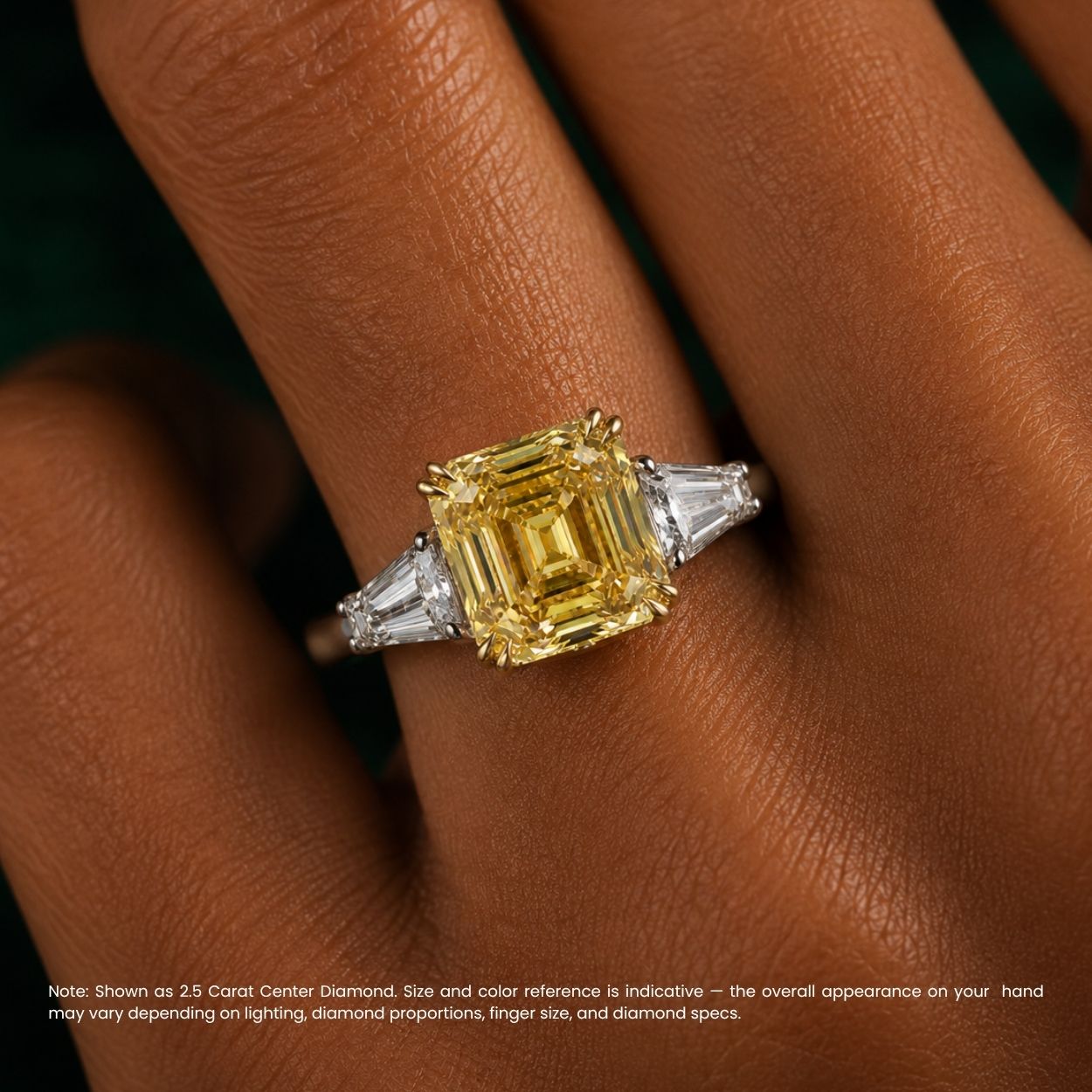 Trilogy (Baguette Side Diamonds) Fancy Yellow Asscher Lab Grown Diamond Ring in White Gold 18K
