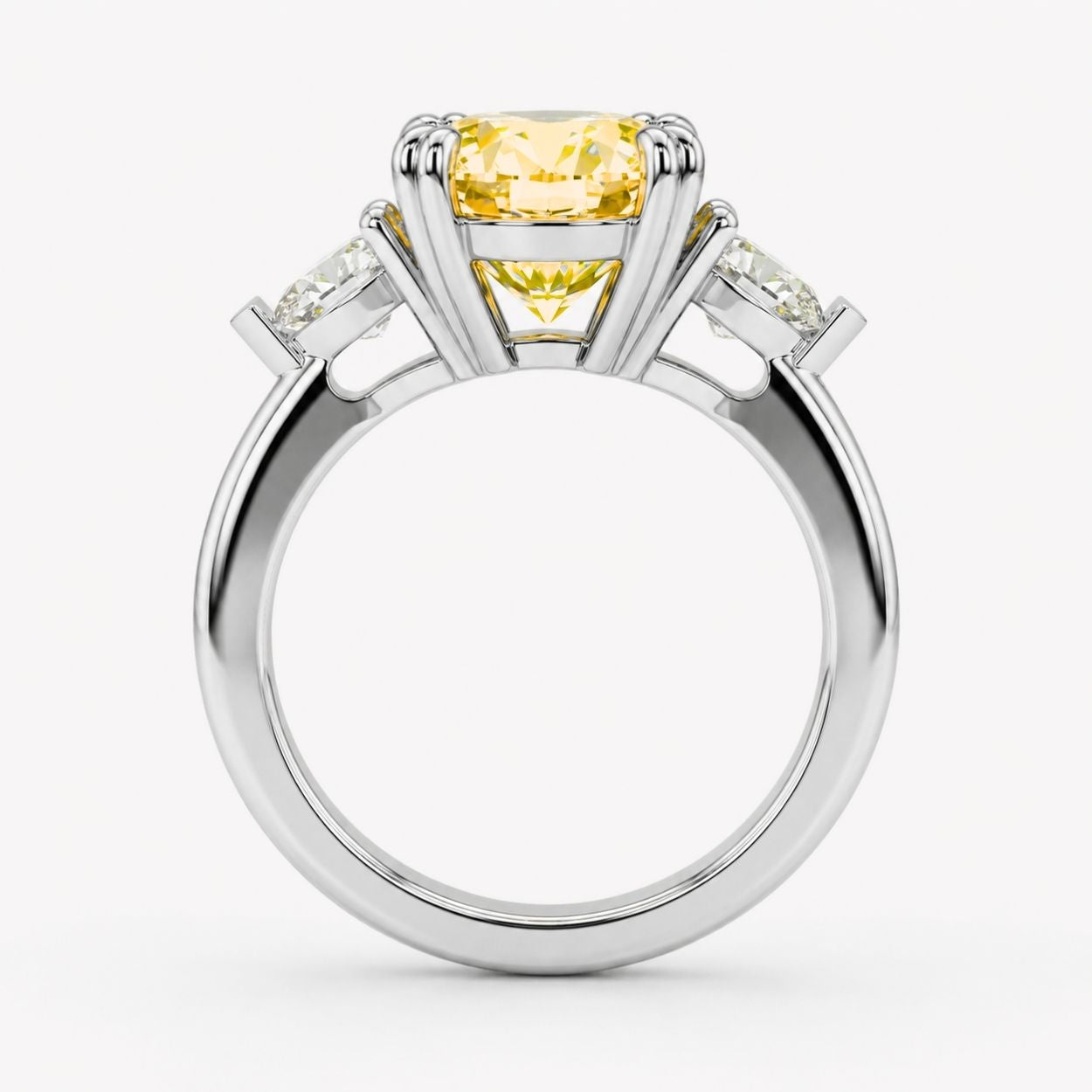 Trilogy Fancy Colored (Green, Blue, Pink, Yellow) Lab Diamond Ring (Heart Side Diamonds) in White Gold 18K - Oval