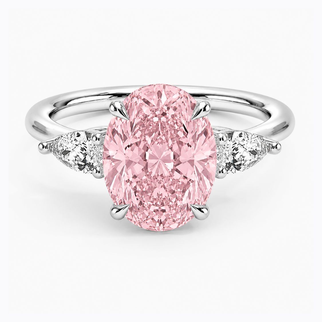 Trilogy Fancy Colored Lab Diamond Ring (Pear Side Diamonds) in White Gold 18K