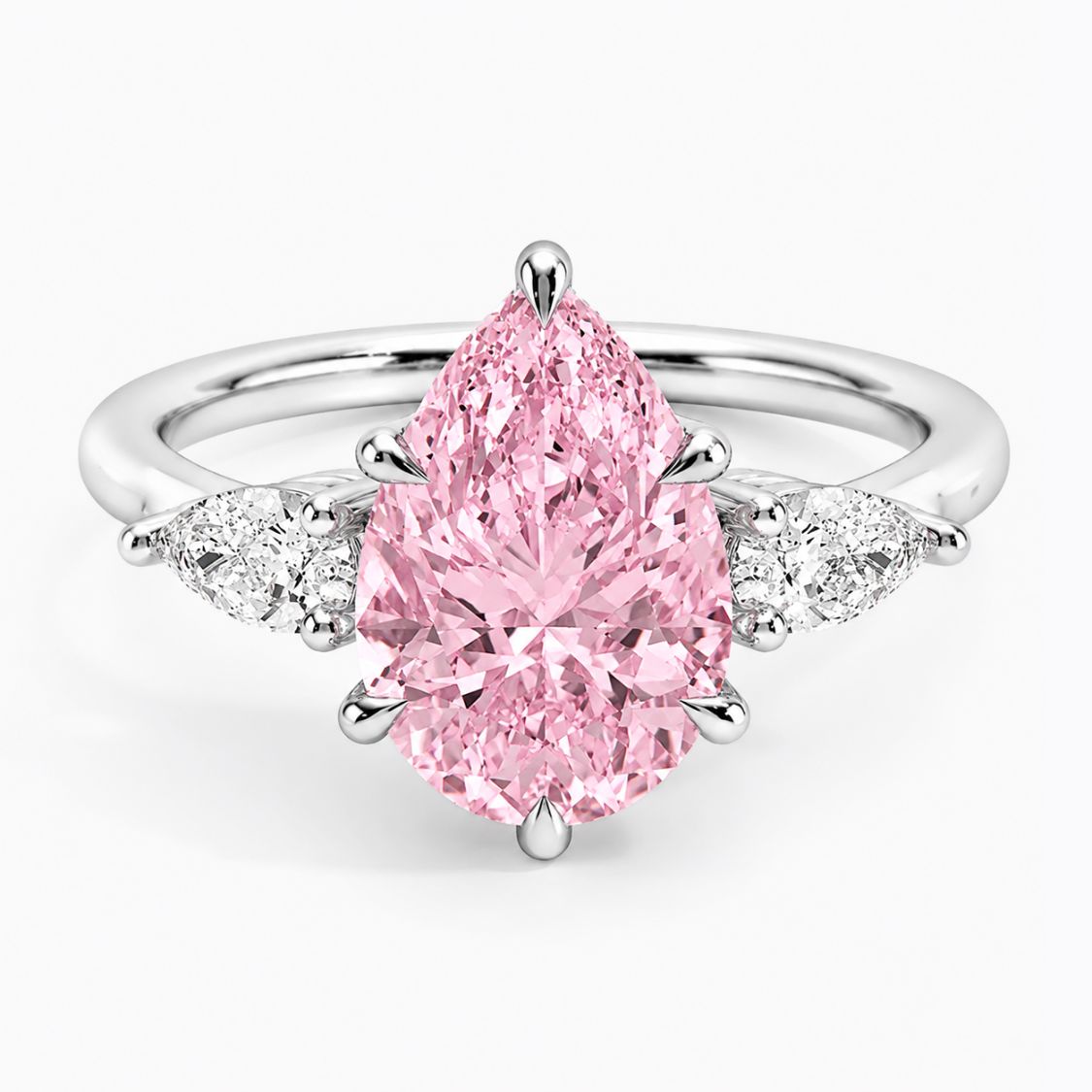 Trilogy Fancy Pink Pear Lab Diamond Ring (Pear Side Diamonds) in White Gold 18K