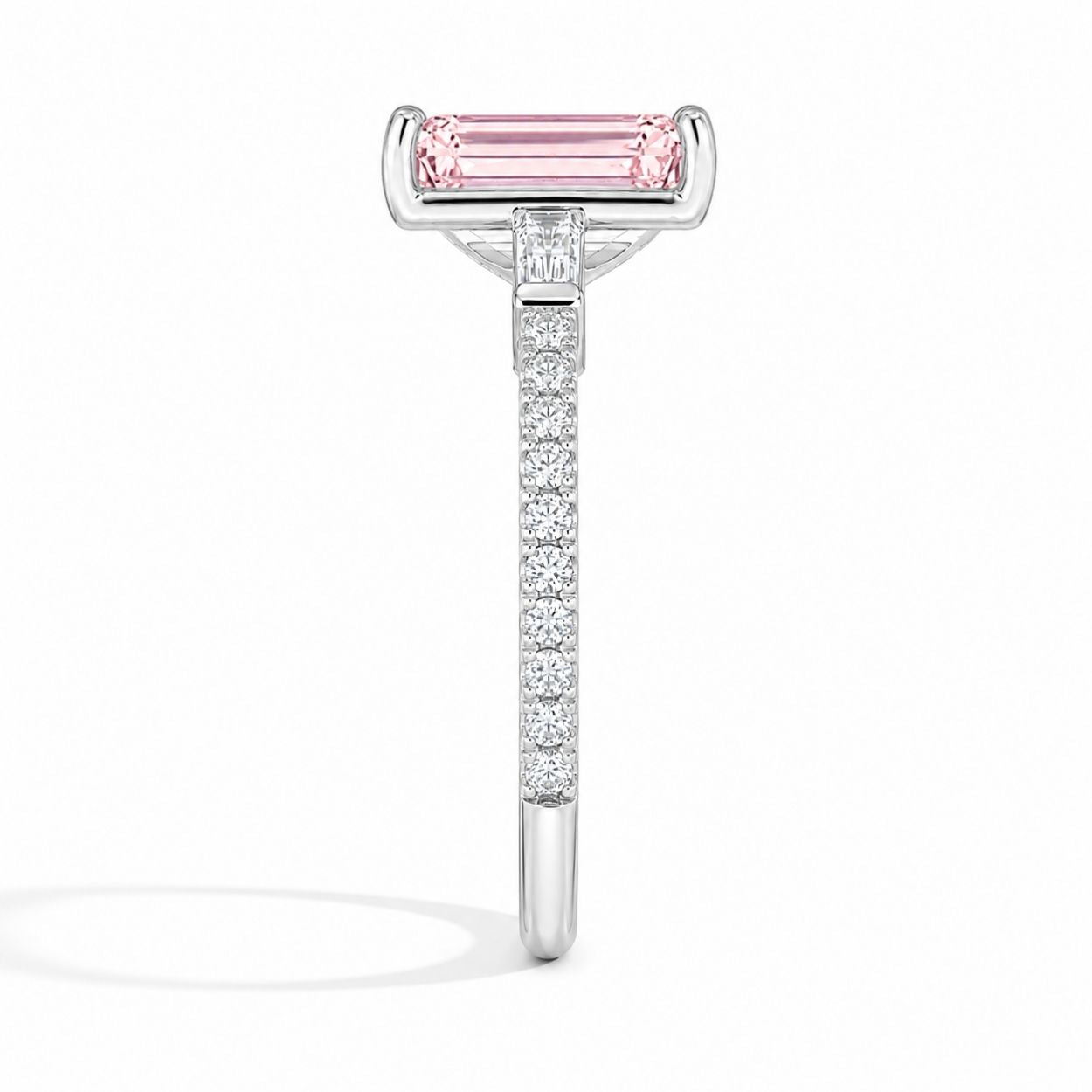 Phoebe Trilogy Fancy Pink Emerald (Baguette Side Diamonds) Lab Diamond Ring in White Gold 18K