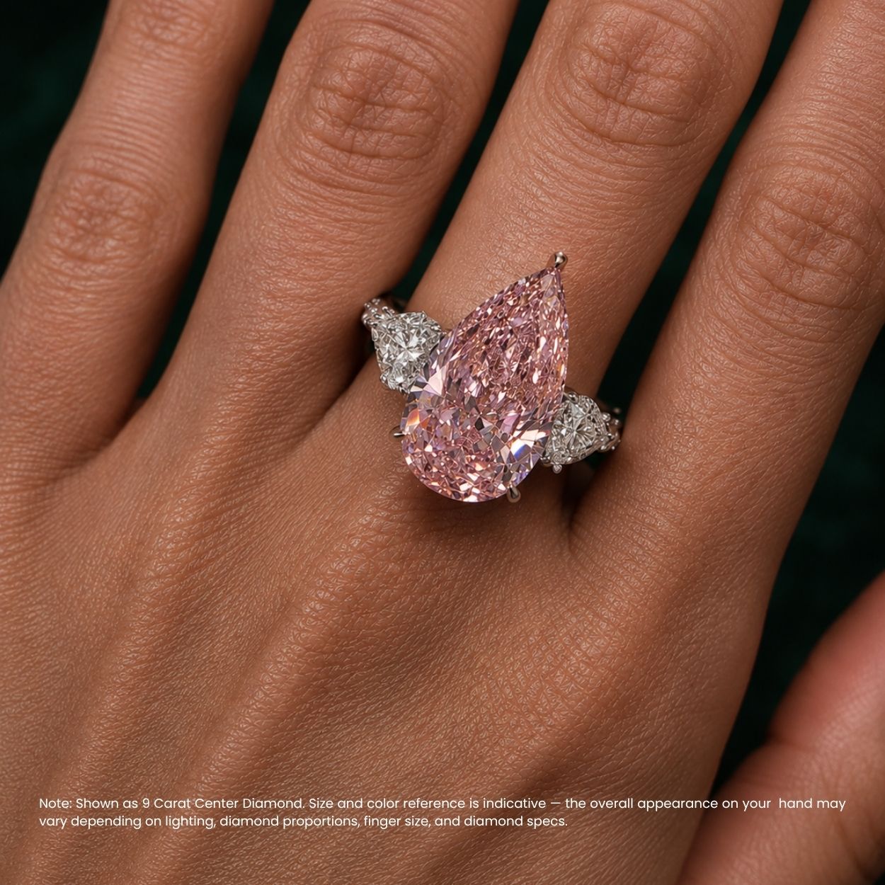 Agness Trilogy Fancy Pink Pear (Heart Side Diamonds) Lab Diamond Ring on a 3-sided Pave in White Gold 18K