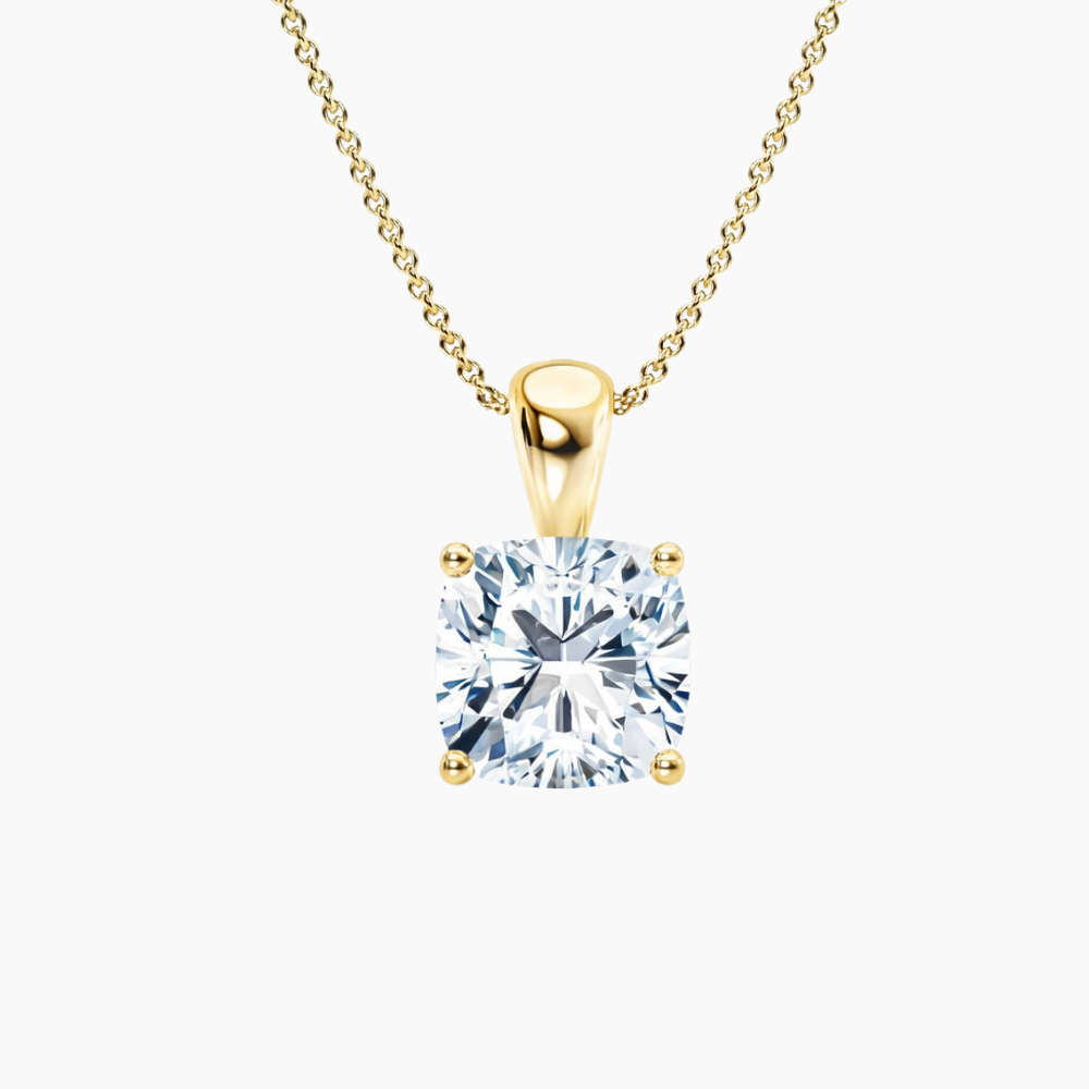 Cushion Pendant Lab Diamond Necklace 18K Gold