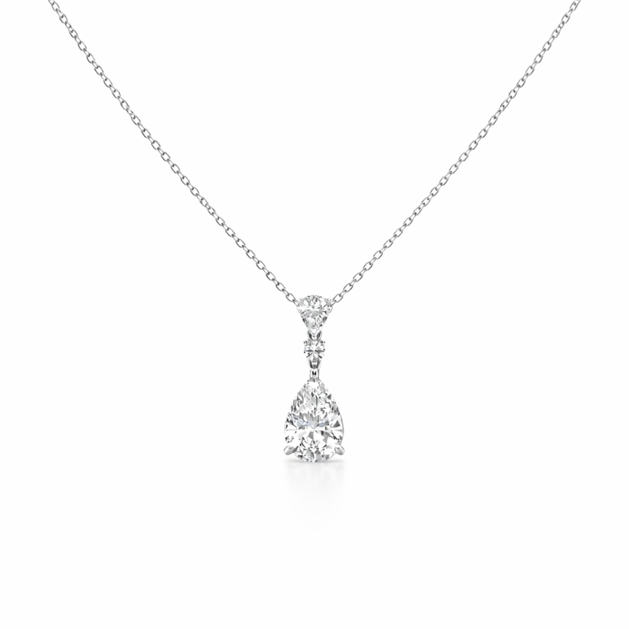 Pear & Round Drop Pendant Lab Diamond Necklace 18K Gold
