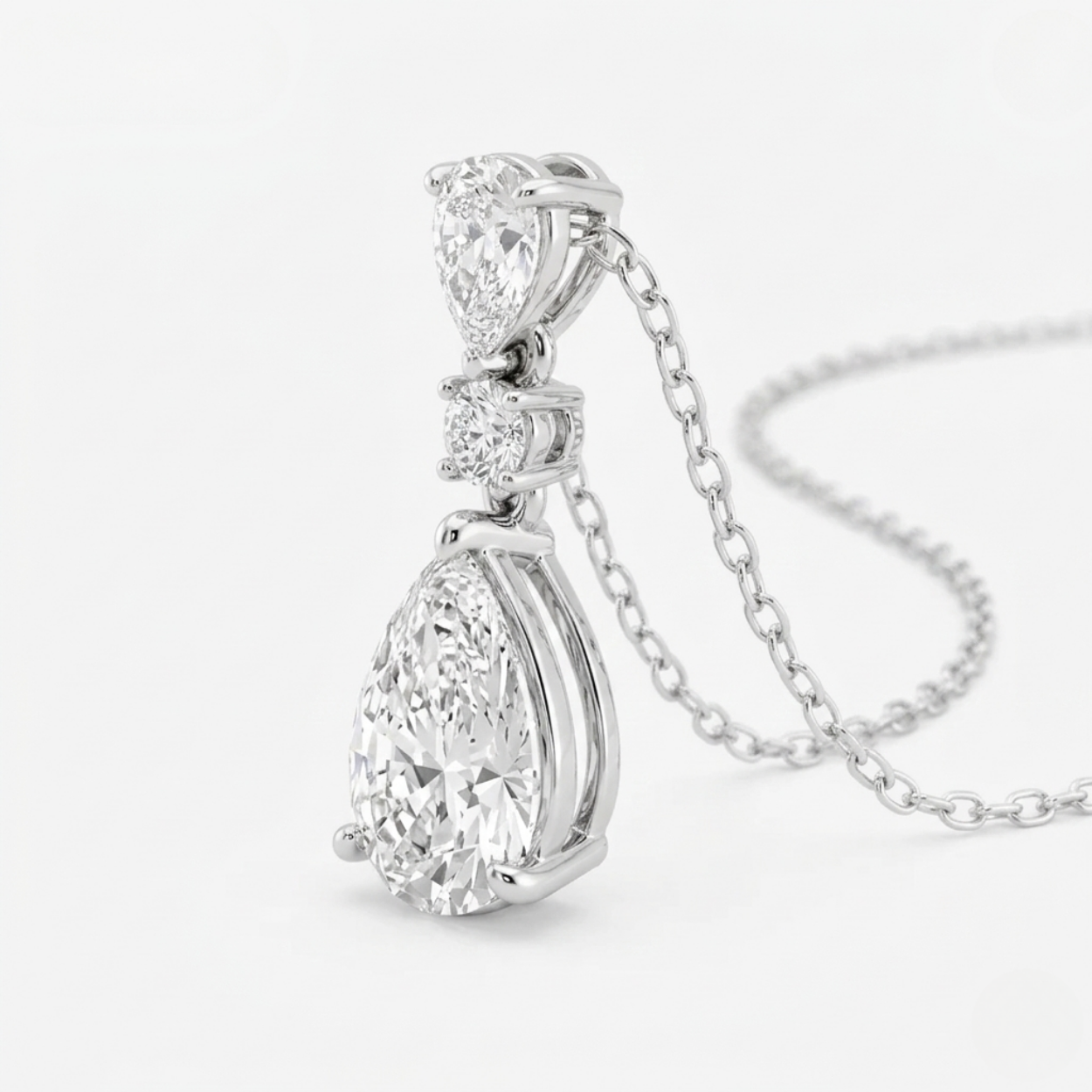 Pear & Round Drop Pendant Lab Diamond Necklace 18K Gold