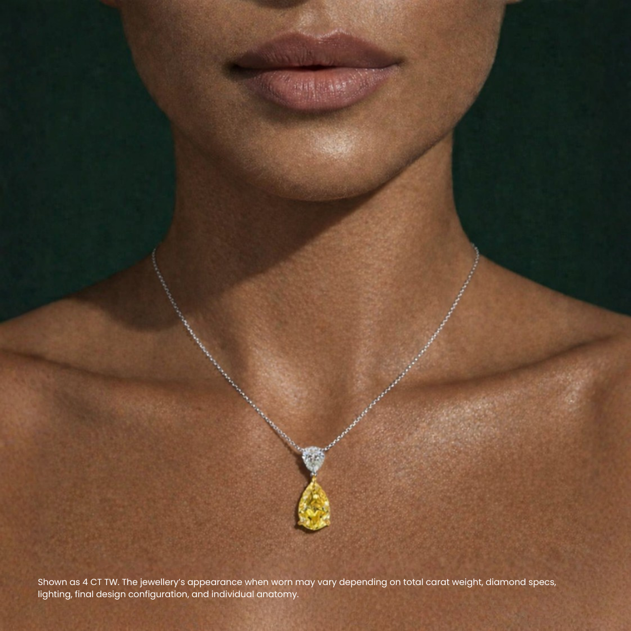 Yellow & White Pear Drop Pendant Lab Diamond Necklace 18K Gold