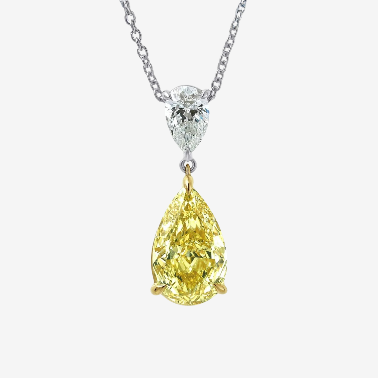 Yellow & White Pear Drop Pendant Lab Diamond Necklace 18K Gold
