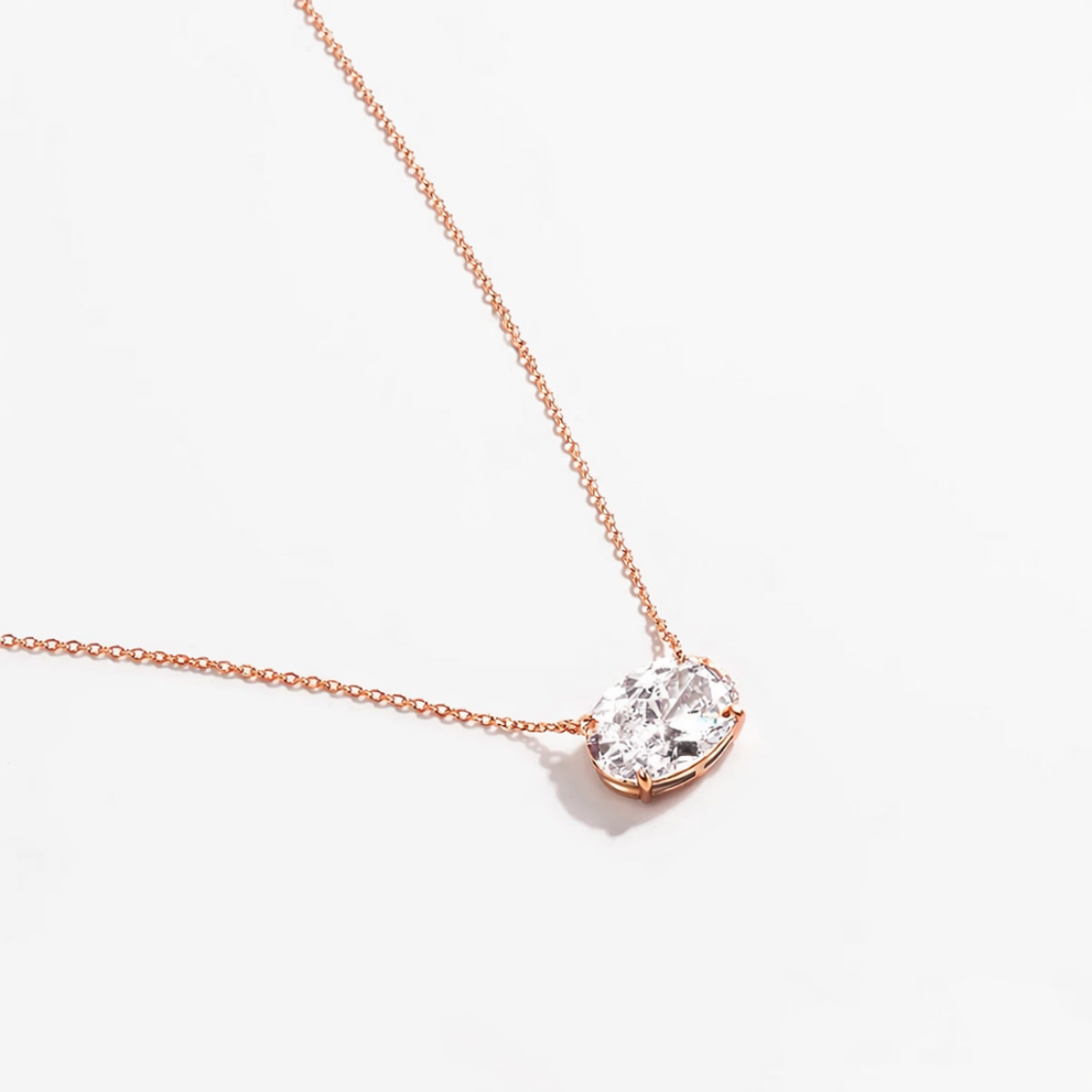 East-West Oval Floating Pendant Lab Diamond Necklace 18K Gold