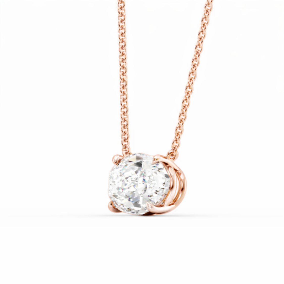 East-West Oval Floating Pendant Lab Diamond Necklace 18K Gold
