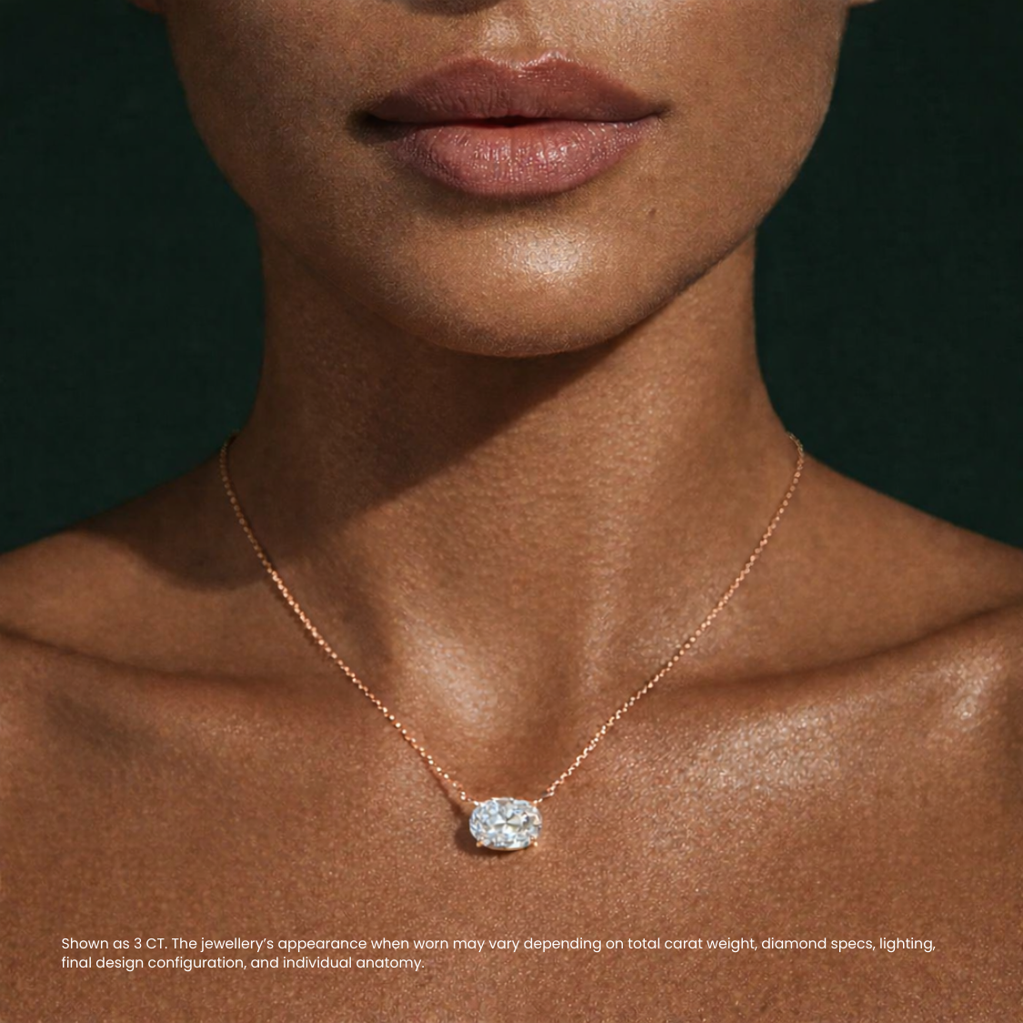 East-West Oval Floating Pendant Lab Diamond Necklace 18K Gold