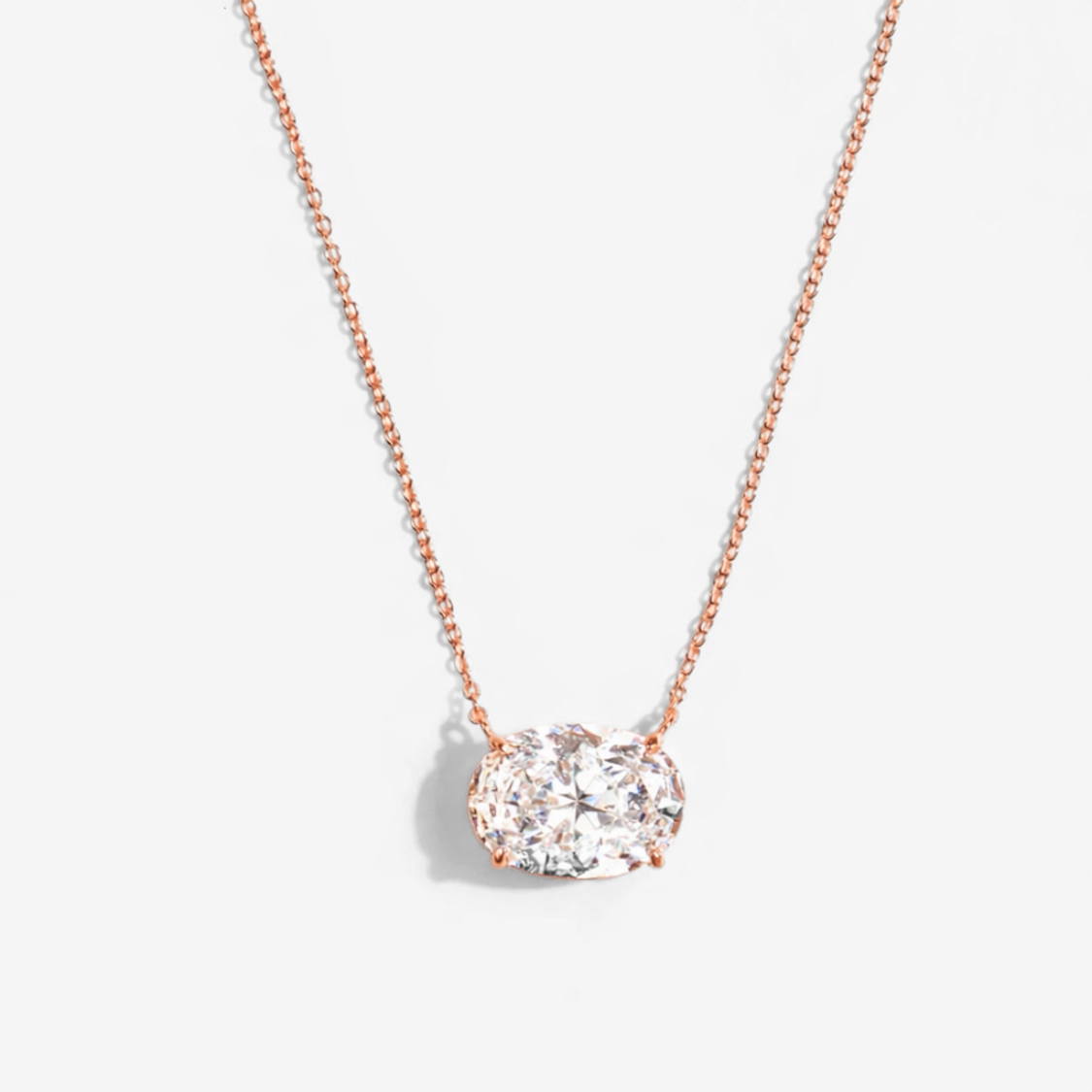 East-West Oval Floating Pendant Lab Diamond Necklace 18K Gold
