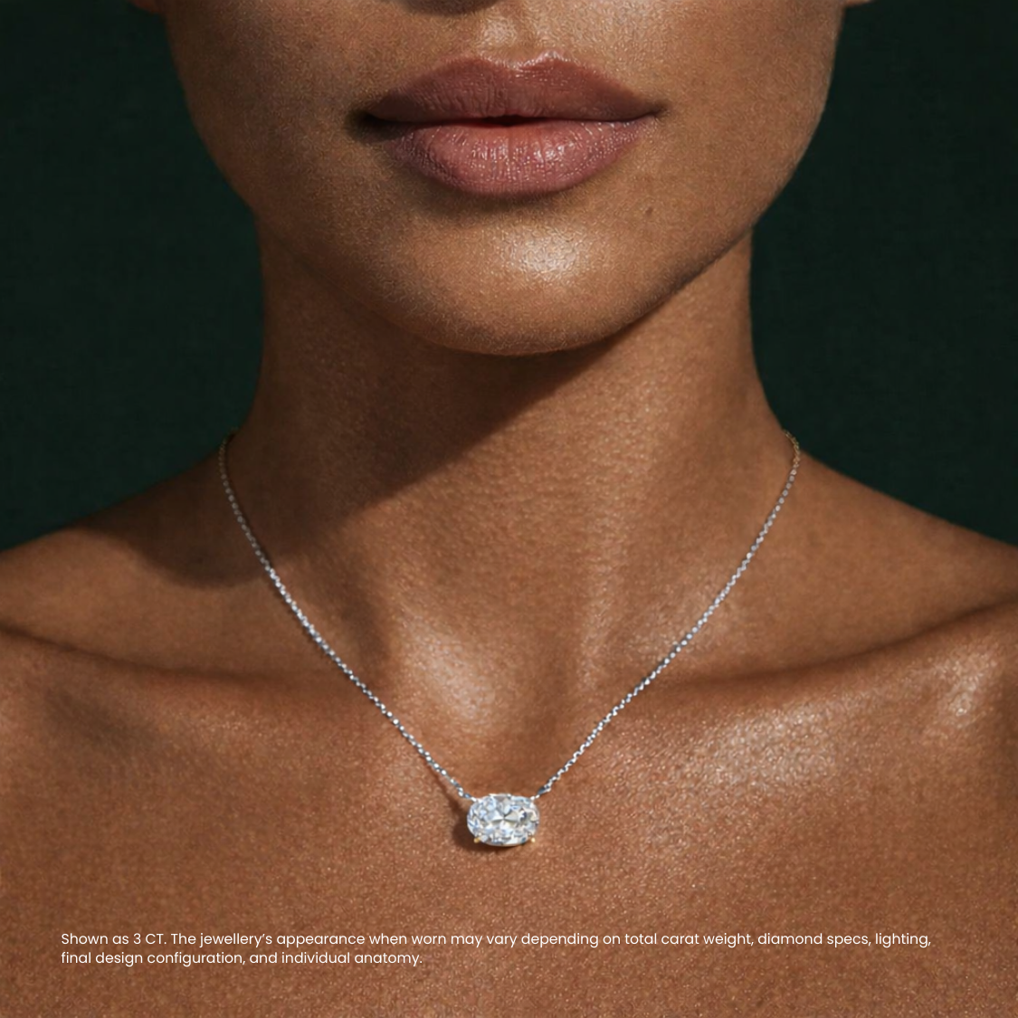 East-West Oval Floating Pendant Lab Diamond Necklace 18K Gold